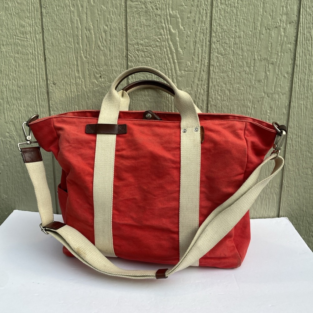 VTG Frank Daniel Tote Crossbody Bag Red Heavy Canvas Handmade Italy Designer
